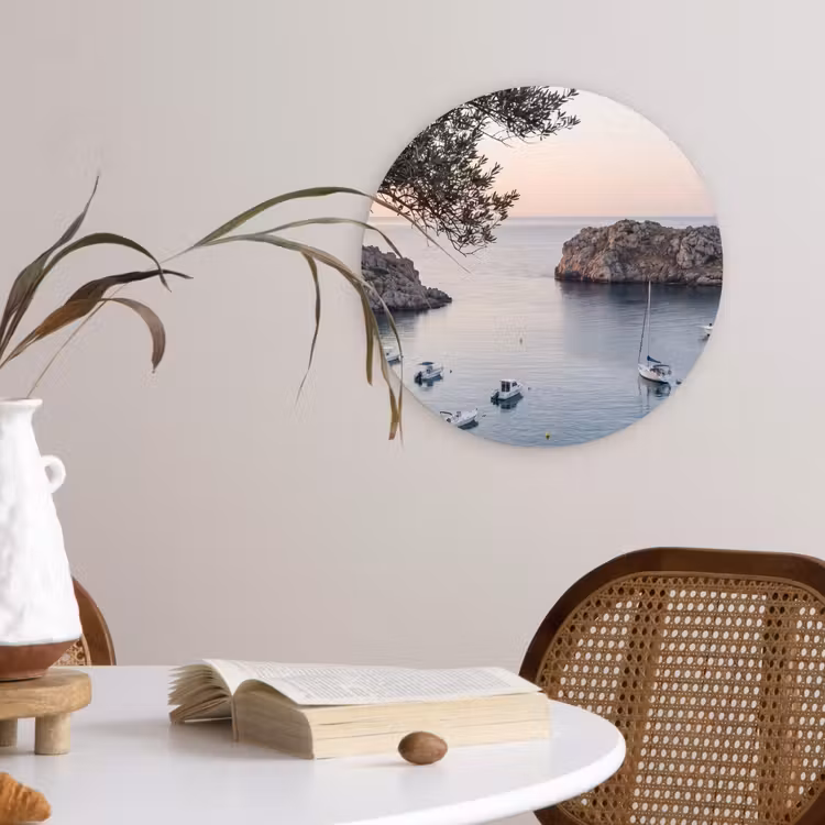 Glasbild Rund - Bucht – Boote – Sonnenuntergang - Baai - boten - zonsondergang Wandcirkel plexiglas klein