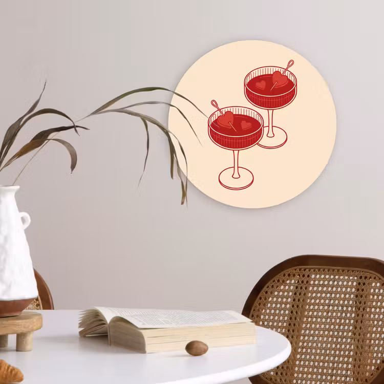 Glasbild Rund - Cocktail – Herzchen – Liebe – Illustration – Rot - Cocktail - Hartjes - Liefde - Illustratie - Rood Wandcirkel plexiglas klein