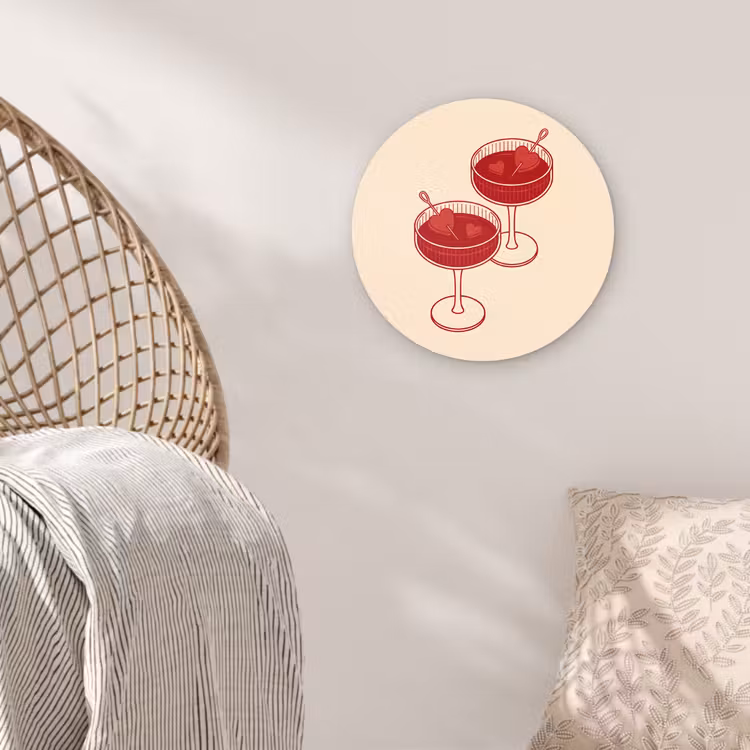 Glasbild Rund - Cocktail – Herzchen – Liebe – Illustration – Rot - Cocktail - Hartjes - Liefde - Illustratie - Rood Wandcirkel plexiglas klein