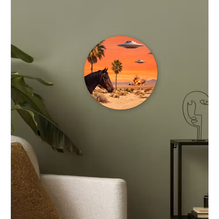 Glasbild Rund - Cowboy – Pferd – Wüste - Cowboy - Paard - Woestijn Wandcirkel plexiglas klein