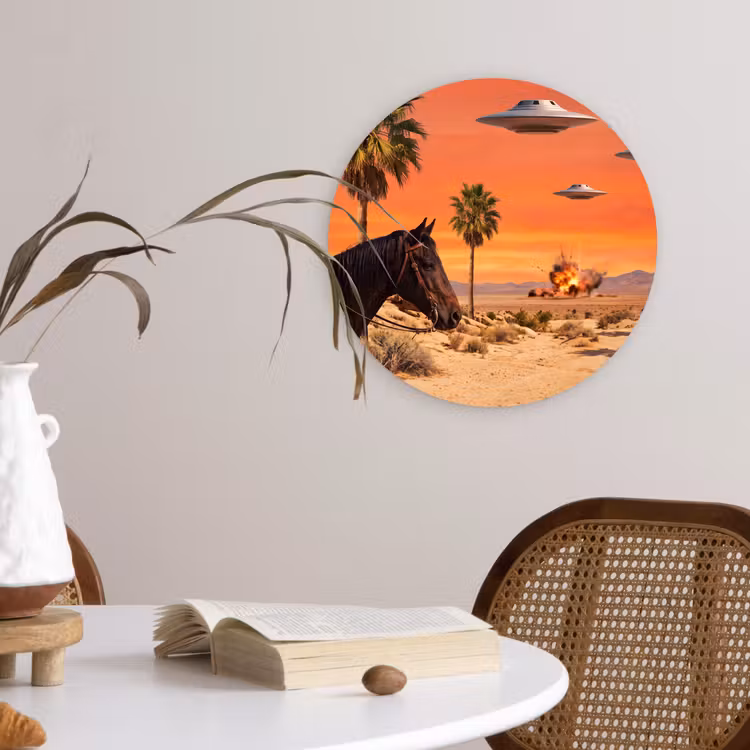 Glasbild Rund - Cowboy – Pferd – Wüste - Cowboy - Paard - Woestijn Wandcirkel plexiglas klein