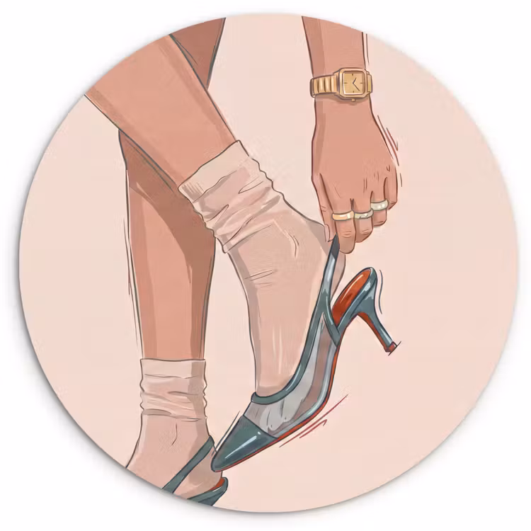 Glasbild Rund - Damen – Schuhe – Mode – Lifestyle – Grün - Vrouw - Schoen - Mode - Lifestyle - Groen Wandcirkel plexiglas klein