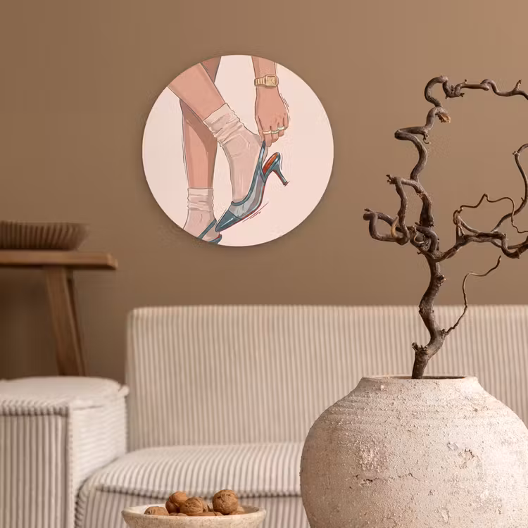 Glasbild Rund - Damen – Schuhe – Mode – Lifestyle – Grün - Vrouw - Schoen - Mode - Lifestyle - Groen Wandcirkel plexiglas klein