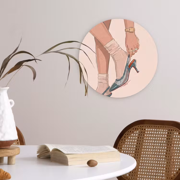 Glasbild Rund - Damen – Schuhe – Mode – Lifestyle – Grün - Vrouw - Schoen - Mode - Lifestyle - Groen Wandcirkel plexiglas klein