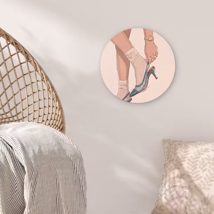 Glasbild Rund - Damen – Schuhe – Mode – Lifestyle – Grün - Vrouw - Schoen - Mode - Lifestyle - Groen Wandcirkel plexiglas klein