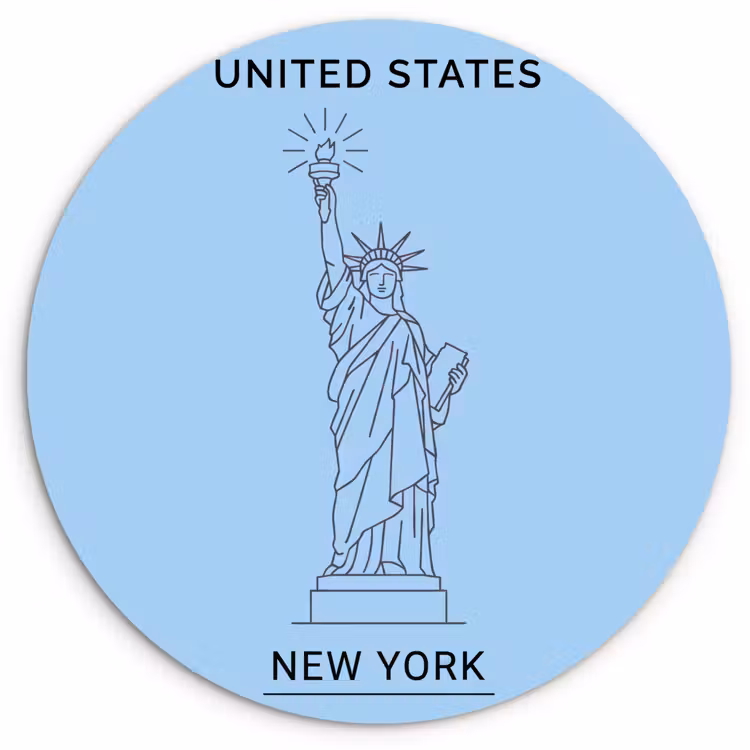 Glasbild Rund - Denkmal – Freiheitsstatue – New York – Minimalistisch – Blau - Monument - Vrijheidsbeeld - New York - Minimalistisch - Blauw Wandcirkel plexiglas klein