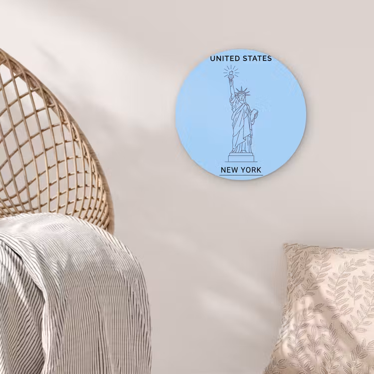 Glasbild Rund - Denkmal – Freiheitsstatue – New York – Minimalistisch – Blau - Monument - Vrijheidsbeeld - New York - Minimalistisch - Blauw Wandcirkel plexiglas klein