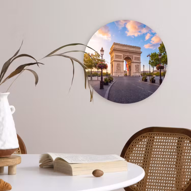 Glasbild Rund - Denkmal – Paris – Sonnenuntergang – Architektur – Gold - Monument - Parijs - Zonsondergang - Architectuur - Goud Wandcirkel plexiglas klein