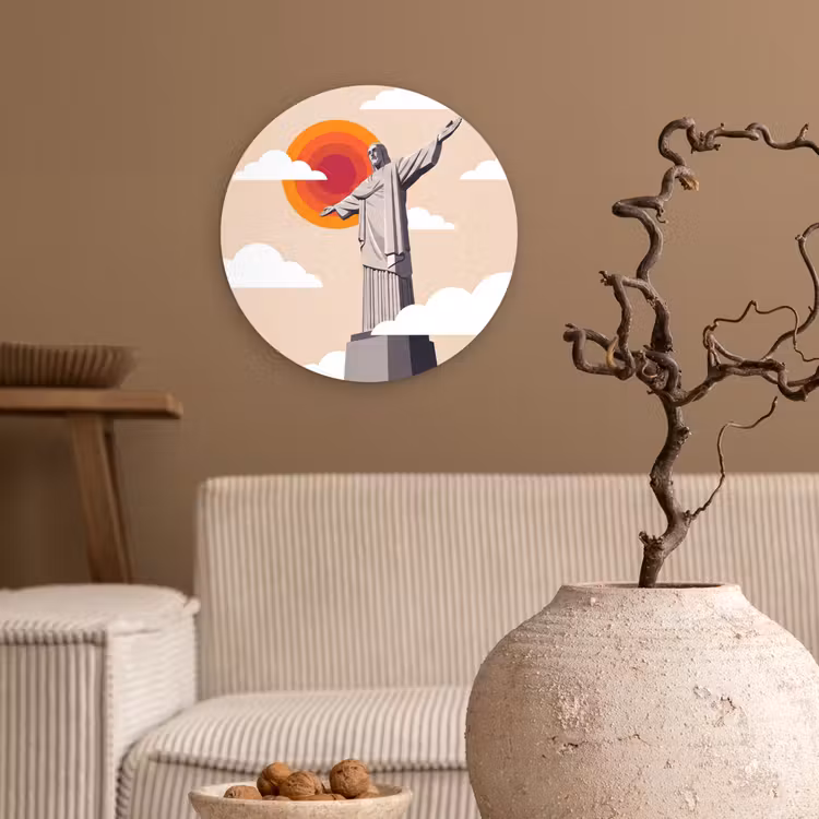 Glasbild Rund - Denkmal – Stadt – Sonnenuntergang – Minimalistisch – Orange — 2