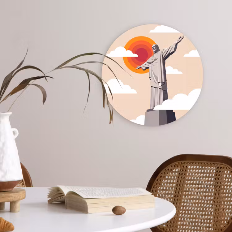 Glasbild Rund - Denkmal – Stadt – Sonnenuntergang – Minimalistisch – Orange — 4