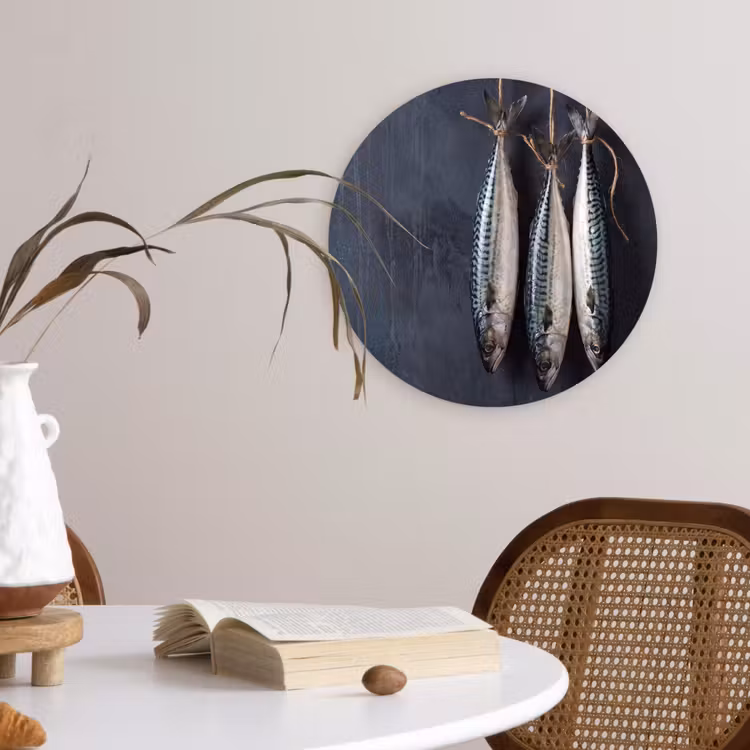 Glasbild Rund - Drei Fische – Seil - Drie vissen - Touw Wandcirkel plexiglas klein