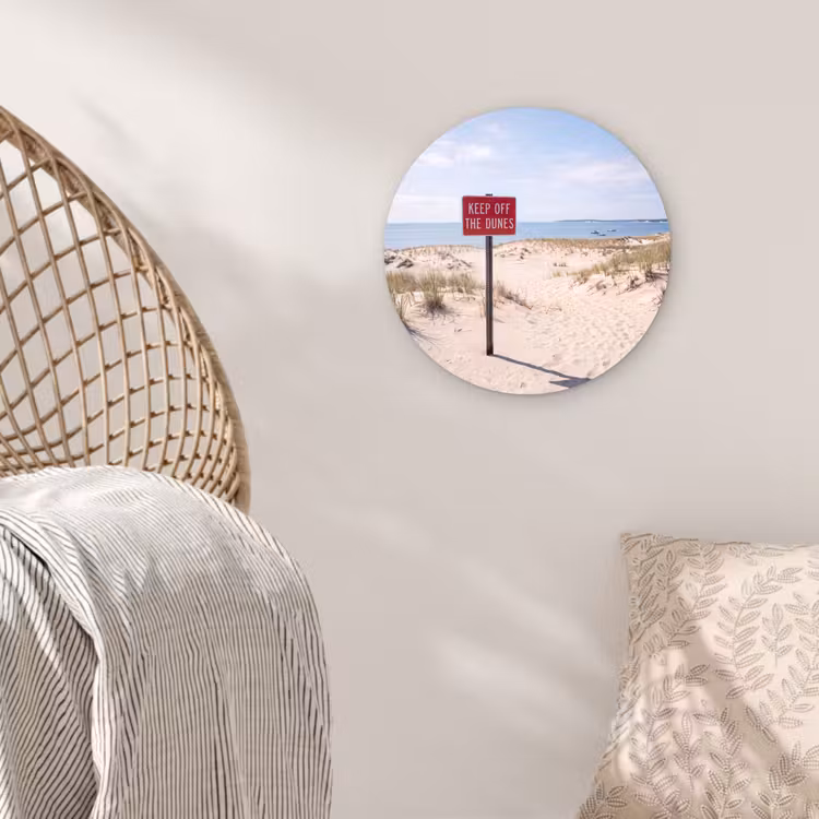 Glasbild Rund - Düne – Schild – Küste – Landschaft – Rot - Duin - Bord - Kust - Landschap - Rood Wandcirkel plexiglas klein