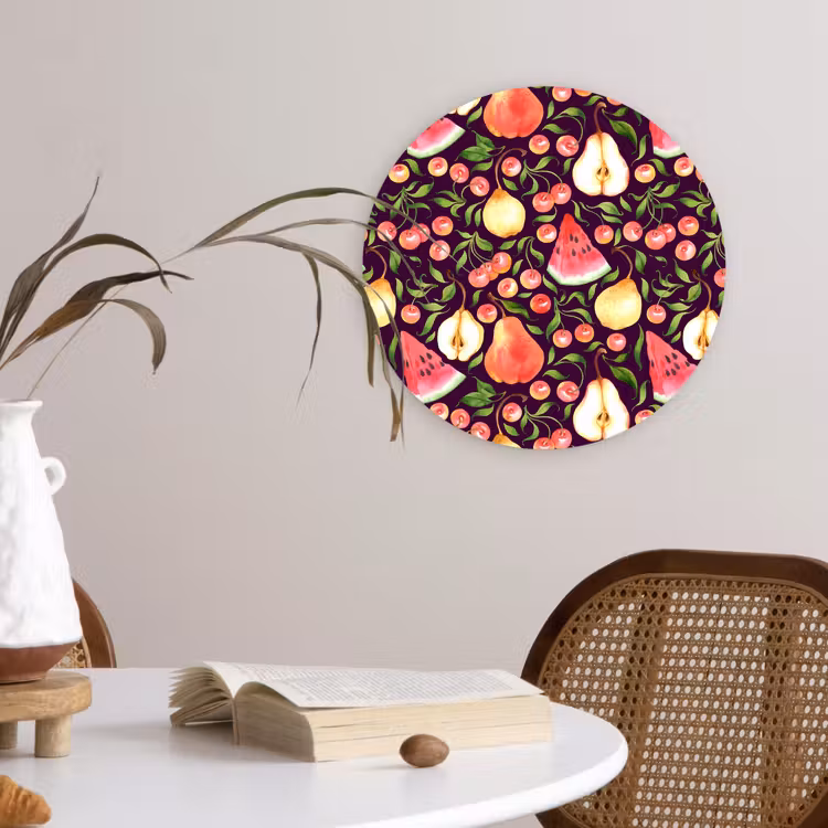 Donker - Bladeren - Fruit Wandcirkel plexiglas klein 852 -sfeer4