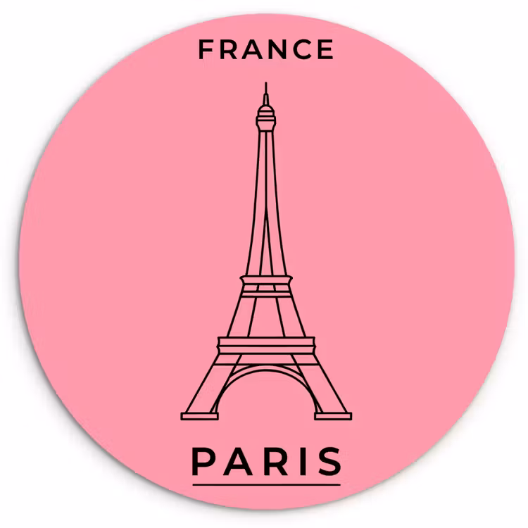 Glasbild Rund - Eiffelturm – Paris – Architektur – Minimalistisch – Rosa - Eiffeltoren - Parijs - Architectuur - Minimalistisch - Roze Wandcirkel plexiglas klein