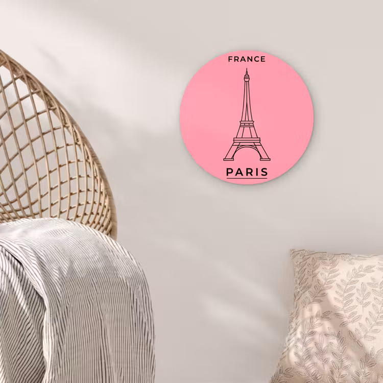 Glasbild Rund - Eiffelturm – Paris – Architektur – Minimalistisch – Rosa - Eiffeltoren - Parijs - Architectuur - Minimalistisch - Roze Wandcirkel plexiglas klein