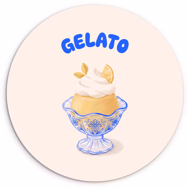 Glasbild Rund - Eis – Zitrone – Illustration – Gelb – Dessert - IJs - Citroen - Illustratie - Geel - Dessert Wandcirkel plexiglas klein