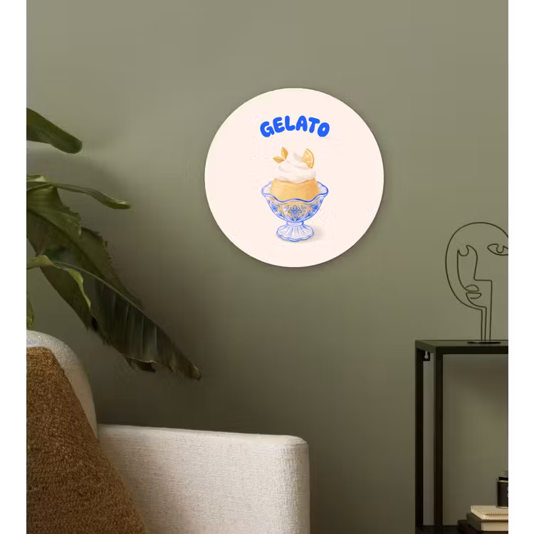 Glasbild Rund - Eis – Zitrone – Illustration – Gelb – Dessert - IJs - Citroen - Illustratie - Geel - Dessert Wandcirkel plexiglas klein