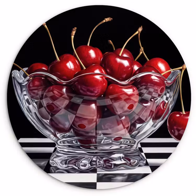 Glasbild Rund - Essen – Kirschen – Rot - Eten - Kersen - Rood Wandcirkel plexiglas klein