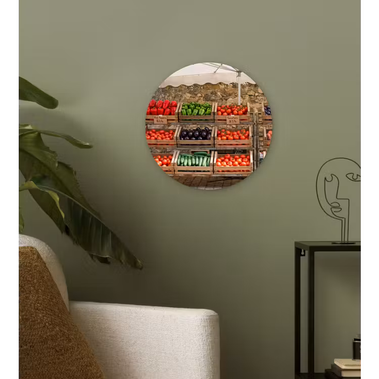 Glasbild Rund - Essen – Markt – Frisch - Eten - Markt - Vers Wandcirkel plexiglas klein