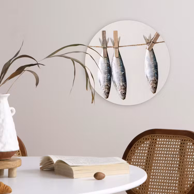 Glasbild Rund - Fisch – Hängend – Essen - Vis - Hangend - Eten Wandcirkel plexiglas klein