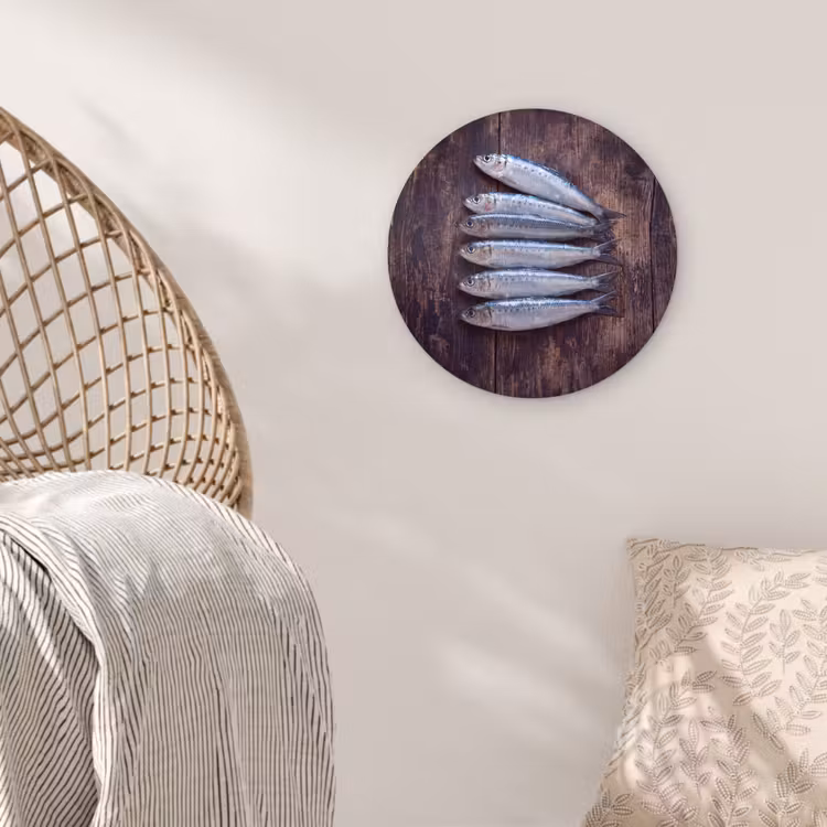 Glasbild Rund - Fisch – Holz – Essen - Vis - Hout - Eten Wandcirkel plexiglas klein