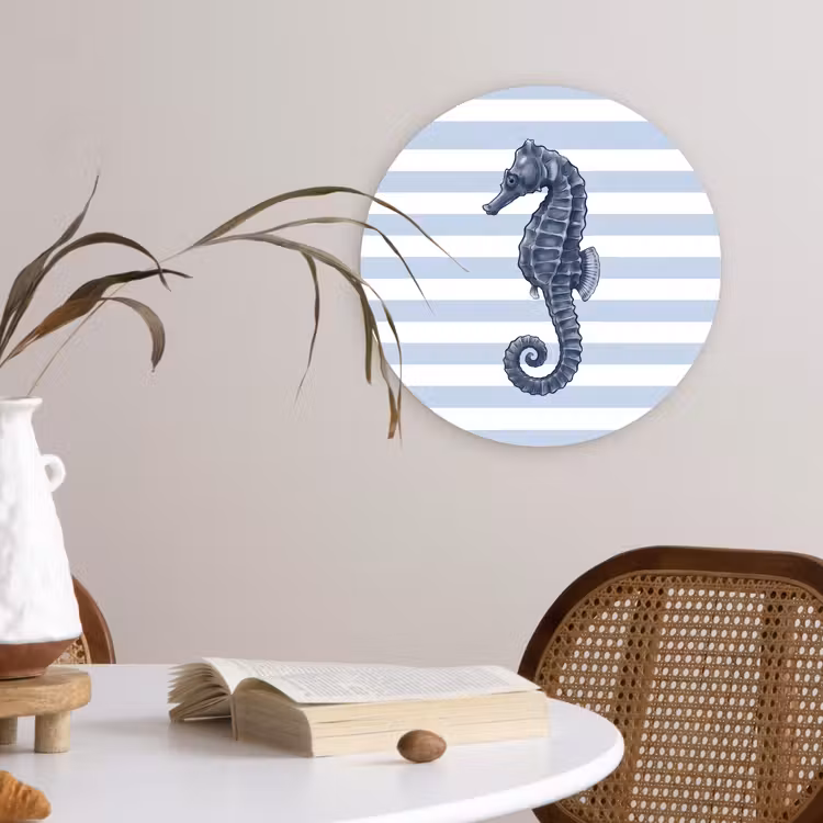 Glasbild Rund - Fisch – Ozean – Illustration – Blau – Streifen - Vis - Oceaan - Illustratie - Blauw - Strepen Wandcirkel plexiglas klein