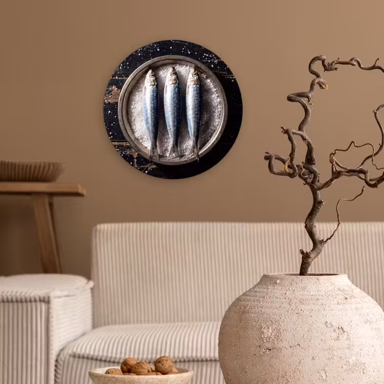 Glasbild Rund - Fisch – Salz – Essen - Vis - Zout - Eten Wandcirkel plexiglas klein