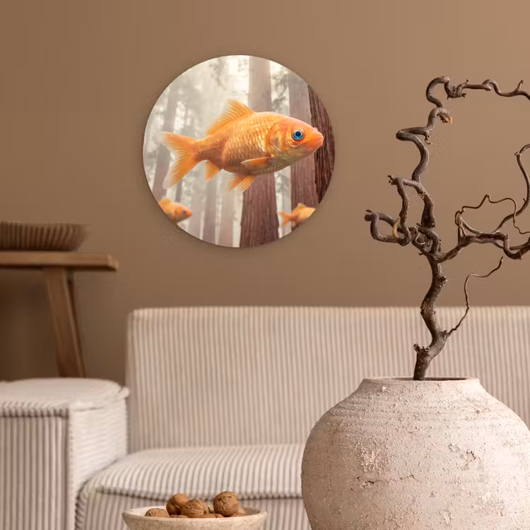 Glasbild Rund - Fisch – Wald – Fantasie - Vis - Bos - Fantasie Wandcirkel plexiglas klein