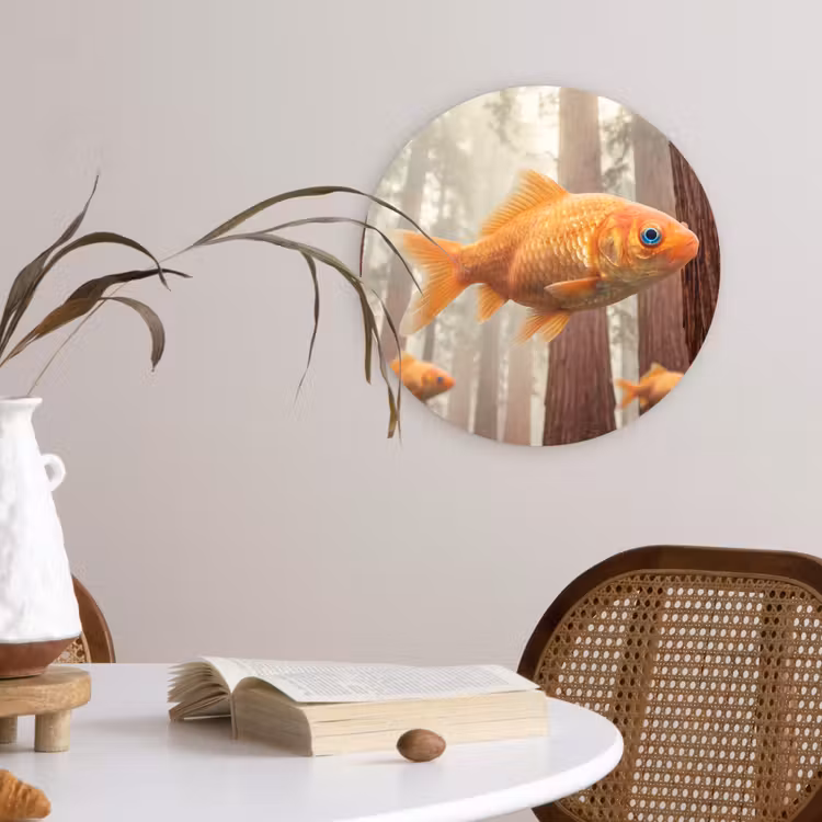 Glasbild Rund - Fisch – Wald – Fantasie - Vis - Bos - Fantasie Wandcirkel plexiglas klein