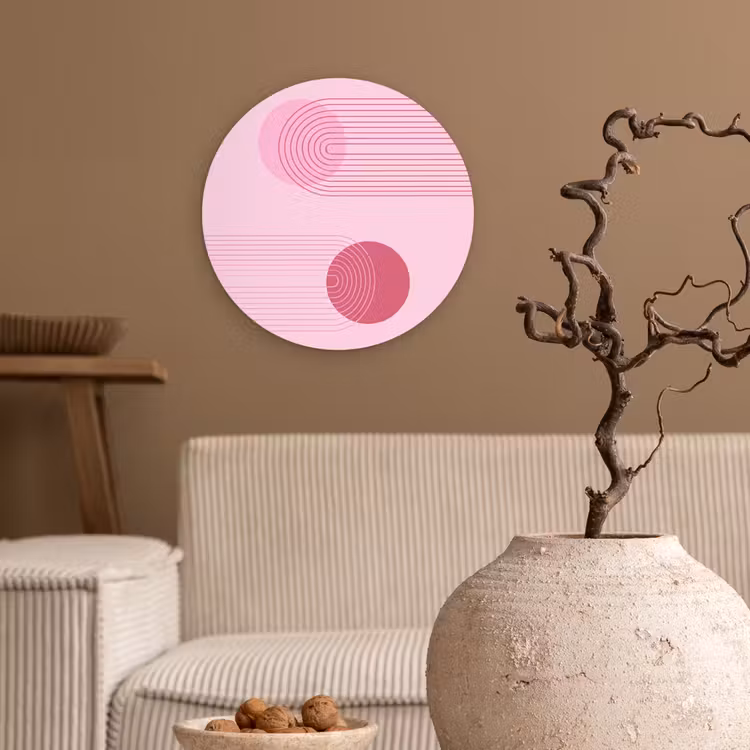 Glasbild Rund - Formen – Linien – Minimalistisch – Rosa - Vormen - Lijnen - Minimalistisch - Roze Wandcirkel plexiglas klein