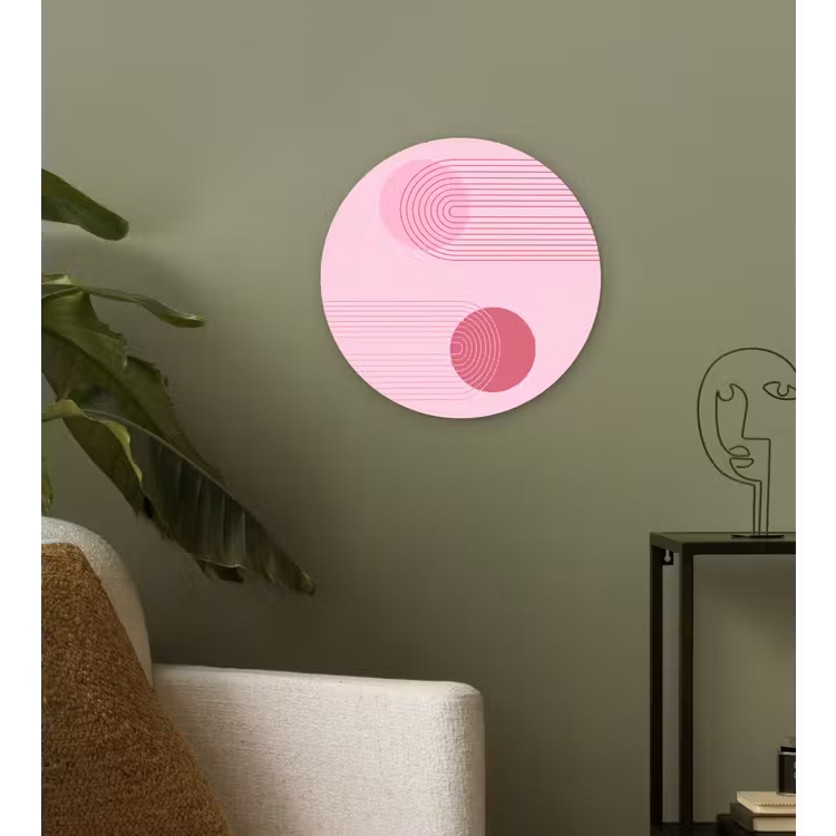 Glasbild Rund - Formen – Linien – Minimalistisch – Rosa - Vormen - Lijnen - Minimalistisch - Roze Wandcirkel plexiglas klein