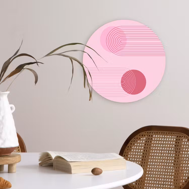 Glasbild Rund - Formen – Linien – Minimalistisch – Rosa - Vormen - Lijnen - Minimalistisch - Roze Wandcirkel plexiglas klein