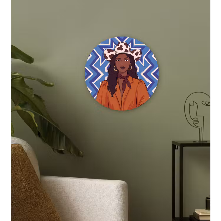 Glasbild Rund - Frau – Cowboyhut – Porträt – Modern – Blau — 3