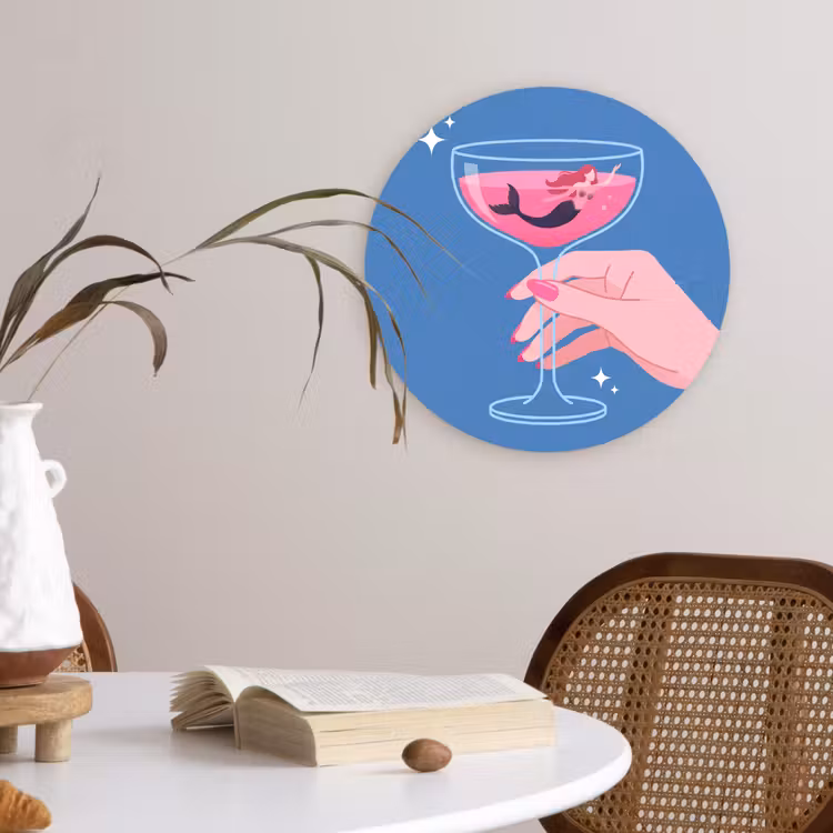 Glasbild Rund - Frau – Glas – Abstrakt – Rosa – Blau - Vrouw - Glas - Abstract - Roze - Blauw Wandcirkel plexiglas klein