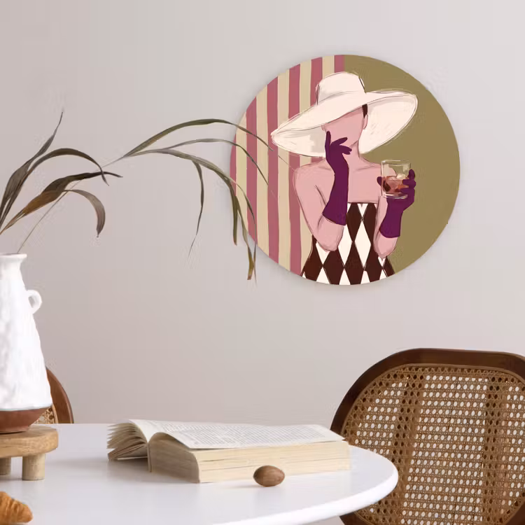 Glasbild Rund - Frau – Hut – Mode – Abstrakt – Bunt - Vrouw - Hoed - Mode - Abstract - Kleurrijk Wandcirkel plexiglas klein