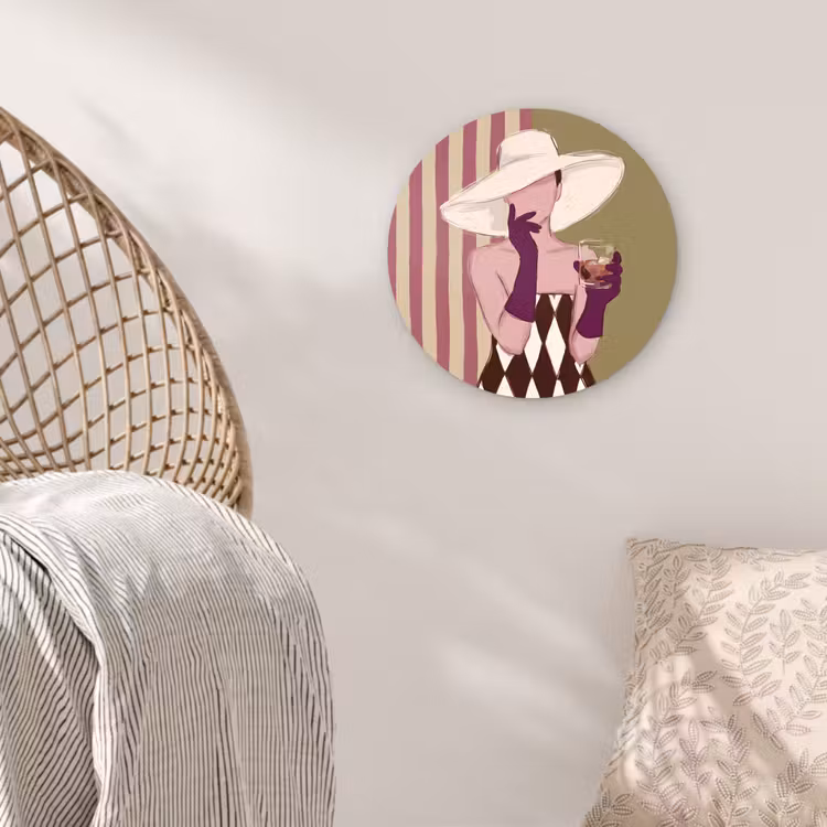 Glasbild Rund - Frau – Hut – Mode – Abstrakt – Bunt - Vrouw - Hoed - Mode - Abstract - Kleurrijk Wandcirkel plexiglas klein