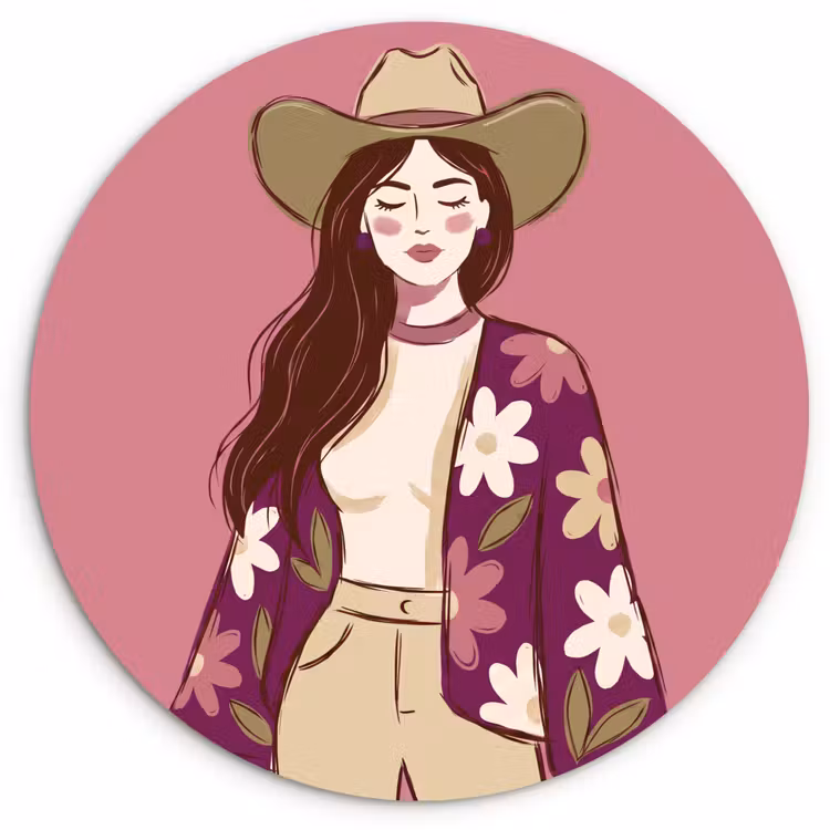 Glasbild Rund - Frau – Hut – Porträt – Illustration – Rosa - Vrouw - Hoed - Portret - Illustratie - Roze Wandcirkel plexiglas klein