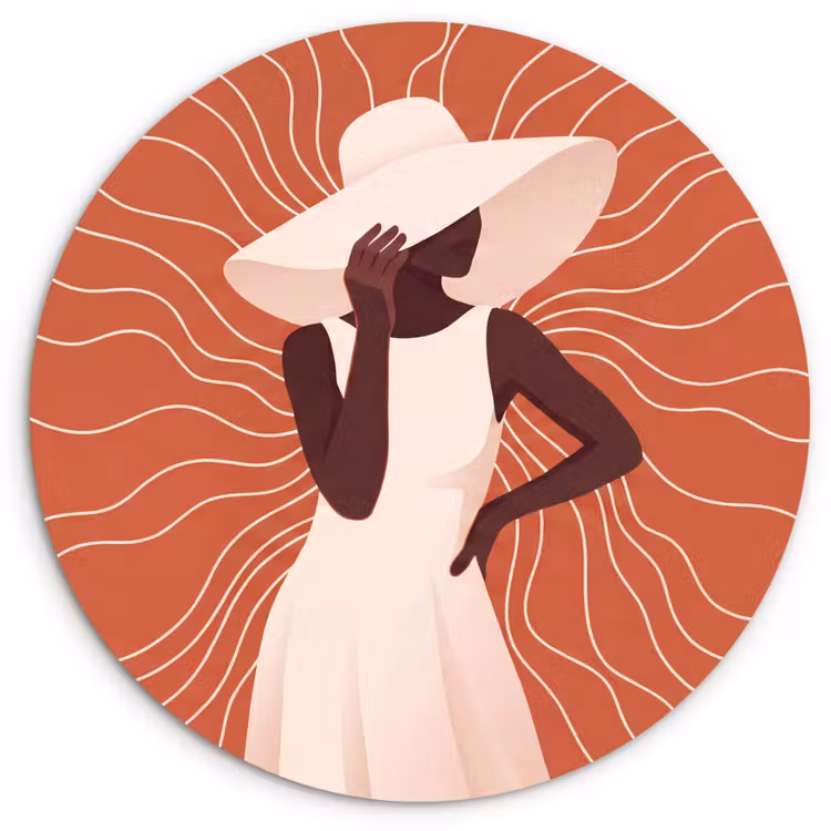 Glasbild Rund - Frau – Hut – Porträt – Modern – Beige - Vrouw - Hoed - Portret - Modern - Beige Wandcirkel plexiglas klein