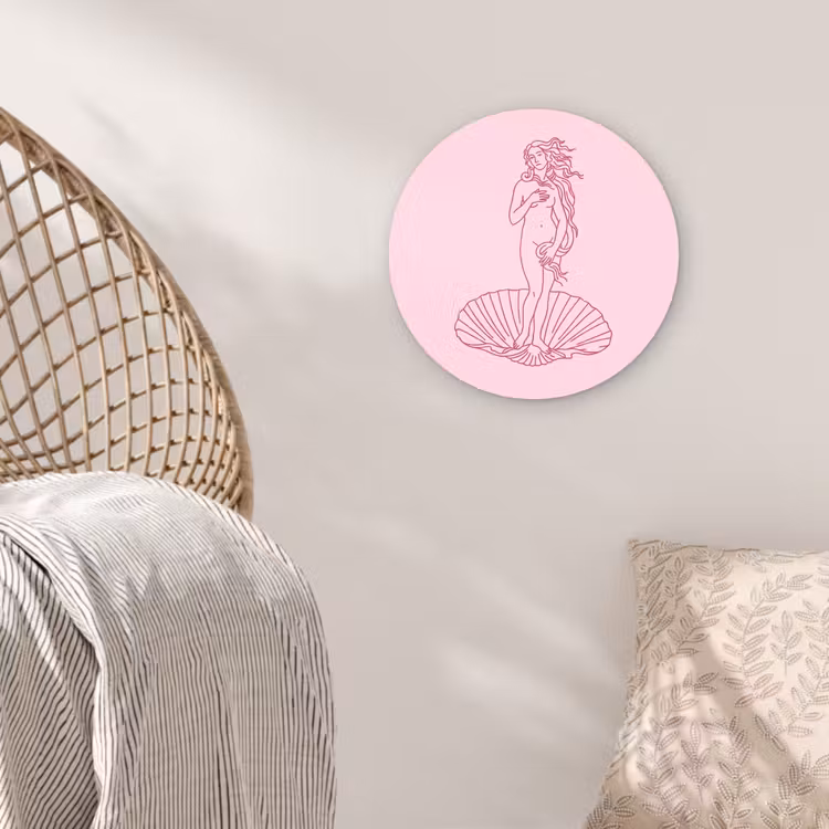 Glasbild Rund - Frau – Muschel – Kunst – Strichzeichnung – Rosa - Vrouw - Schelp - Kunst - Lijntekening - Roze Wandcirkel plexiglas klein