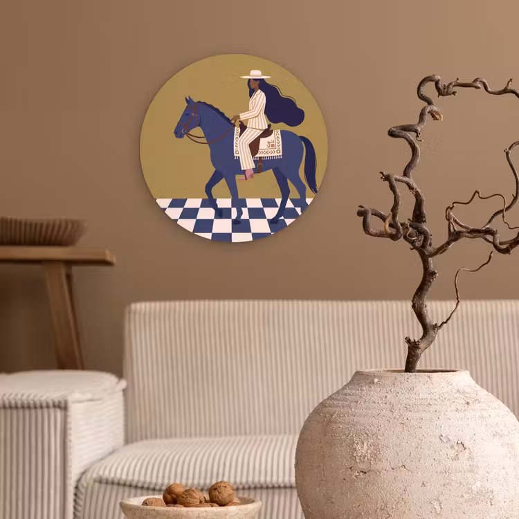 Glasbild Rund - Frau – Pferd – Reiten – Modern – Abstrakt - Vrouw - Paard - Rijden - Modern - Abstract Wandcirkel plexiglas klein
