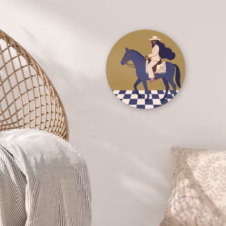 Glasbild Rund - Frau – Pferd – Reiten – Modern – Abstrakt - Vrouw - Paard - Rijden - Modern - Abstract Wandcirkel plexiglas klein