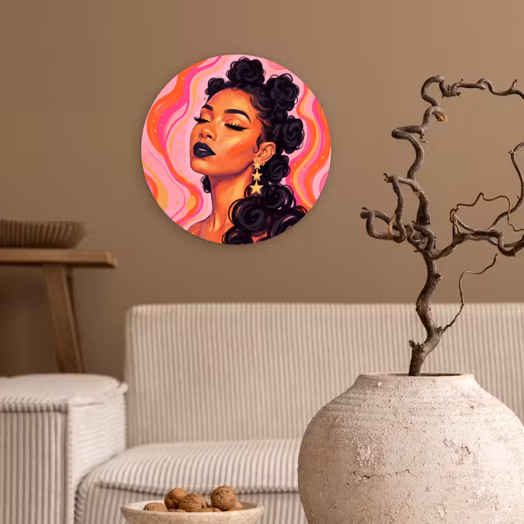 Glasbild Rund - Frau – Porträt – Abstrakt – Bunt – Rosa — 2