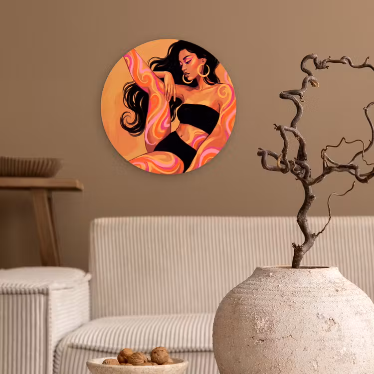 Glasbild Rund - Frau – Porträt – Abstrakt – Modern – Farbenfroh - Vrouw - Portret - Abstract - Modern - Kleurrijk Wandcirkel plexiglas klein