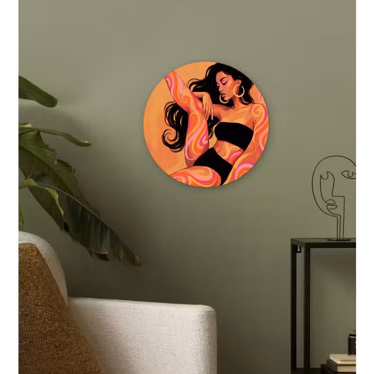 Glasbild Rund - Frau – Porträt – Abstrakt – Modern – Farbenfroh - Vrouw - Portret - Abstract - Modern - Kleurrijk Wandcirkel plexiglas klein