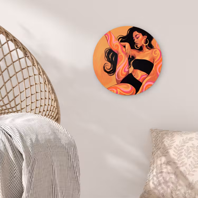 Glasbild Rund - Frau – Porträt – Abstrakt – Modern – Farbenfroh - Vrouw - Portret - Abstract - Modern - Kleurrijk Wandcirkel plexiglas klein