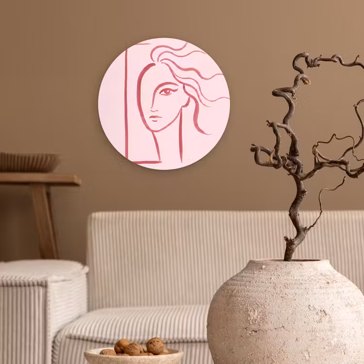 Glasbild Rund - Frau – Porträt – Abstrakt – Strichzeichnung – Rot - Vrouw - Portret - Abstract - Lijnkunst - Rood Wandcirkel plexiglas klein