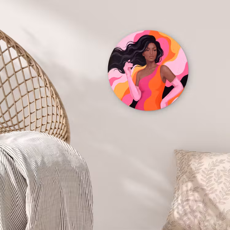 Glasbild Rund - Frau – Porträt – Farbenfroh – Modern – Kunst - Vrouw - Portret - Kleurrijk - Modern - Kunst Wandcirkel plexiglas klein