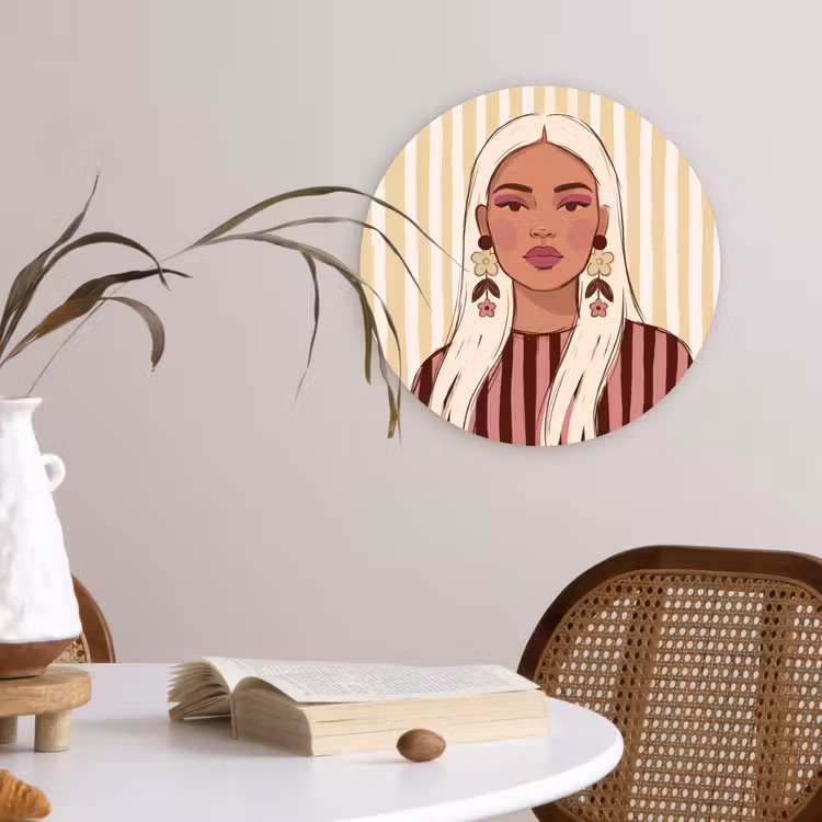 Glasbild Rund - Frau – Porträt – Illustration – Modern – Rosa - Vrouw - Portret - Illustratie - Modern - Roze Wandcirkel plexiglas klein