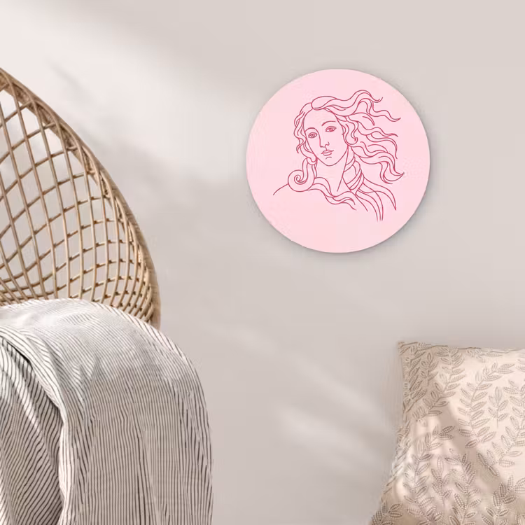 Glasbild Rund - Frau – Porträt – Klassisch – Strichzeichnung – Rosa - Vrouw - Portret - Klassiek - Line-art - Roze Wandcirkel plexiglas klein