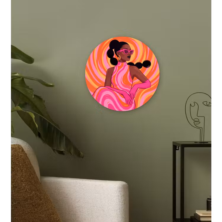 Glasbild Rund - Frau – Porträt – Kunst – Abstrakt – Rosa — 3